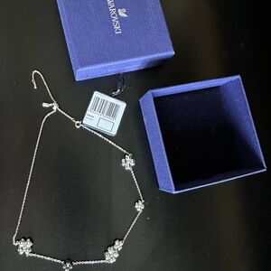 Swarovski Pave Crystal Reversible Flowers Necklace Authentic New In Box